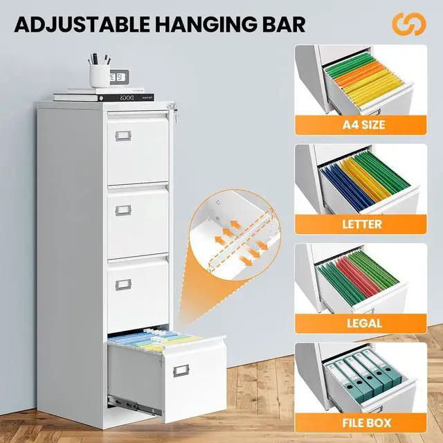 Alt view image 5 of 7 - 4 Drawer File Cabinet with Lock, Metal Filing Cabinets for Home Office, Vertical Black Locking File Caninet, Steel Narrow Four Drawer File Cabnet for Letter/Legal / A4 / B4- Assembly Required