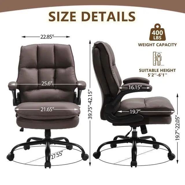 Alt view image 2 of 7 - Comfy Office Chair Soft and Double Cushioned Ergonomic Computer Desk Chair | Suitable for Long Hours Executive Office Chair with Flip-up Armrests and Height Adjustment for Home Office Brown