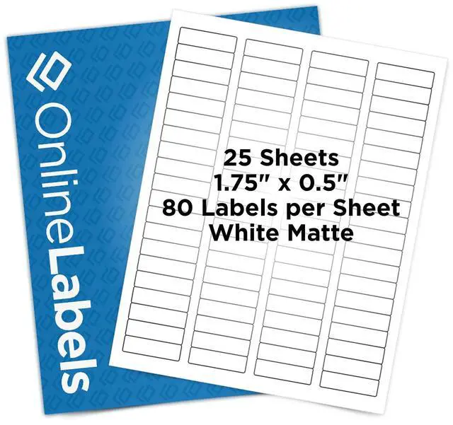 Main image of OnlineLabels 1.75" x 0.5" Return Address Labels - White Matte - 25 Sheets | Permanent Adhesive, Blank Rectangle Labels, Inkjet and Laser Compatible, Ideal for Mailing, Barcodes, & More
