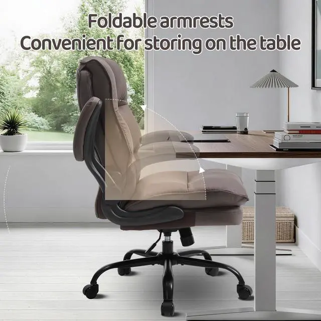 Alt view image 3 of 7 - Comfy Office Chair Soft and Double Cushioned Ergonomic Computer Desk Chair | Suitable for Long Hours Executive Office Chair with Flip-up Armrests and Height Adjustment for Home Office Brown