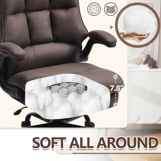 Alt view image 4 of 7 - Comfy Office Chair Soft and Double Cushioned Ergonomic Computer Desk Chair | Suitable for Long Hours Executive Office Chair with Flip-up Armrests and Height Adjustment for Home Office Brown