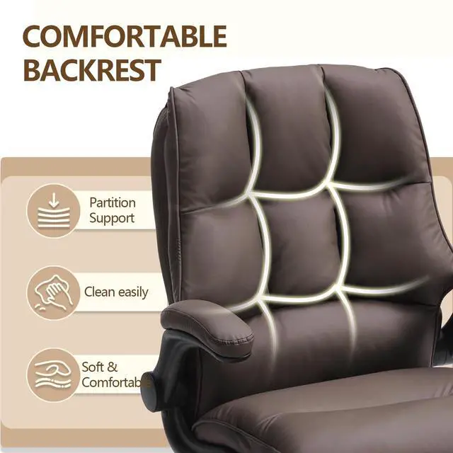 Alt view image 6 of 7 - Comfy Office Chair Soft and Double Cushioned Ergonomic Computer Desk Chair | Suitable for Long Hours Executive Office Chair with Flip-up Armrests and Height Adjustment for Home Office Brown