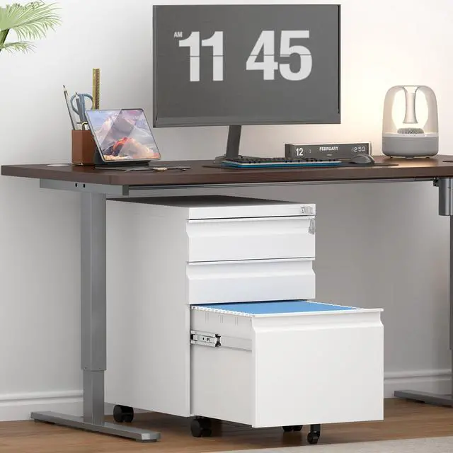 Alt view image 7 of 7 - 3 Drawer File Cabinet on Wheels,25.6" H White Filing Cabinet with Lock,Under Desk Metal File Cabinet for Home Office Organizer Letters/Legal/A4(Fully Assembled) (White)