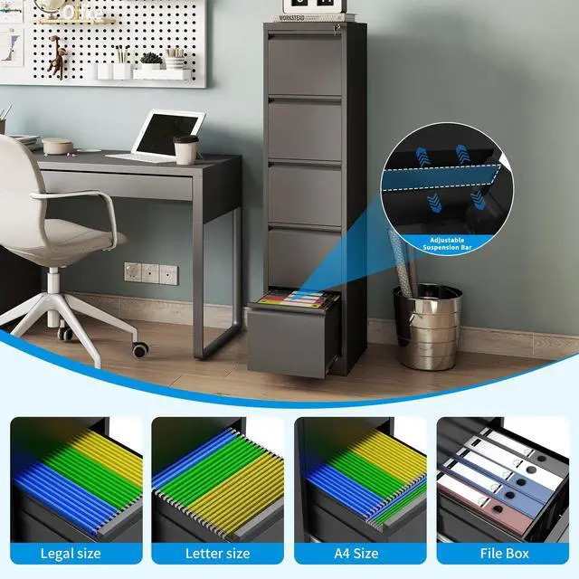 Alt view image 5 of 6 - 5 Drawer File Cabinet with Lock, Metal Filing Cabinets for Home Office | Vertical File Cabinet Heavy Duty Steel Office Storage Cabinet for Letter/Legal/A4 Size Files, Easy Assembly