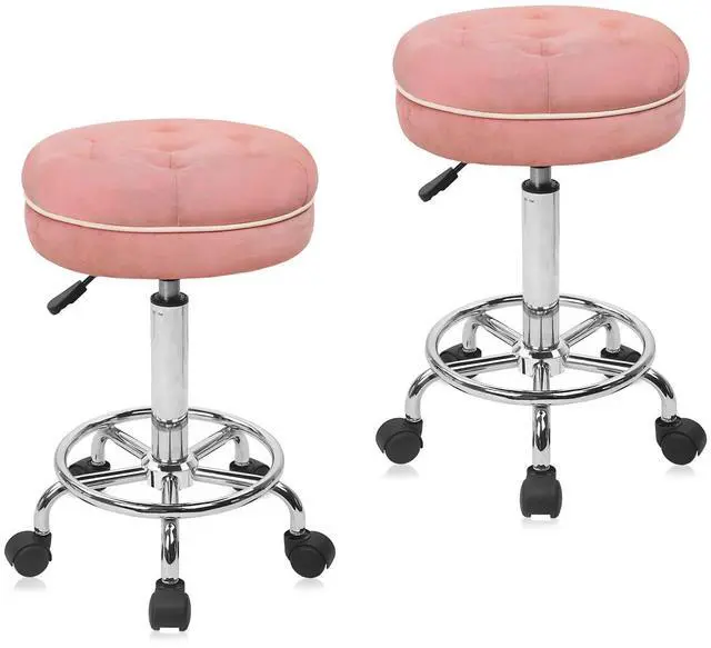 Main image of Velet Rolling Bar Stool with Wheels, Tall Drafting Stool with Adjustable Height and Footrest, Multi-Purpose Office Desk Chair for Home Kitchen Shop Work, Pink (2PK)