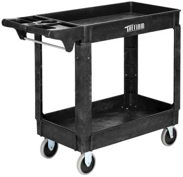 Main image of Plastic Service Utility Cart with Wheels, 550lbs Capacity Heavy Duty Tub Storage Cart W/Deep Shelves, Multipurpose Rolling 2-Tier Mobile Storage Organizer, for Warehouse Garage Industrial