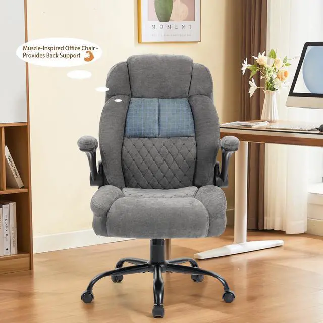 Alt view image 7 of 7 - Massage Office Chair, 500LBS Ergonomic Rocking Executive Desk Chairs with 4 Points Vibration&Heat,Padded Flip-up Armrests for Big and Tall Office Chair,Swivel Computer Chair Thicken Back,Grey