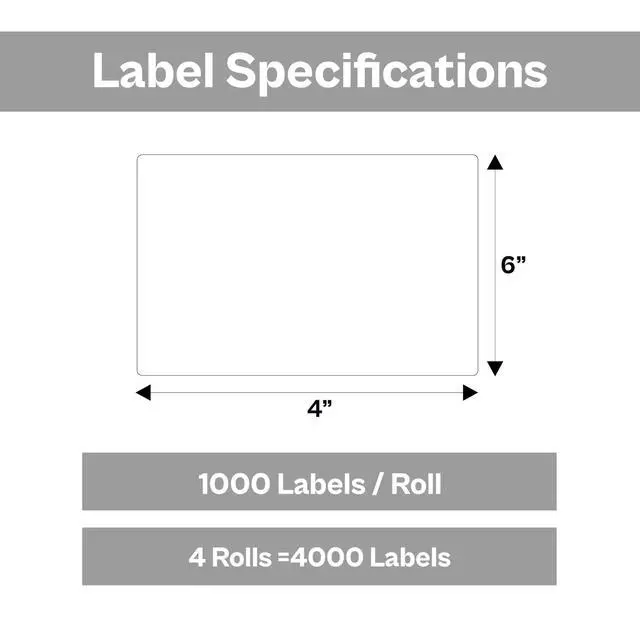 Alt view image 3 of 7 - PSBM 4 Rolls 4 x 6 Inch Thermal Transfer Label Stickers, 3 Inch Core, 1000 Labels/Roll, Fade-Resistant Label for Barcode and Shipping Printing, Compatible with Zebra, Sato & Datamax