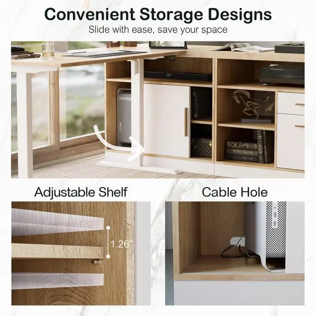 Alt view image 5 of 7 - Wood Accent Storage Cabinet with Shelves and Sliding Door | Floor Standing Storage Cabinet for Home Office, Tool, Arts, Craft, Supply, 31"W × 20"D × 29"H, Printer Stand, White Walnut