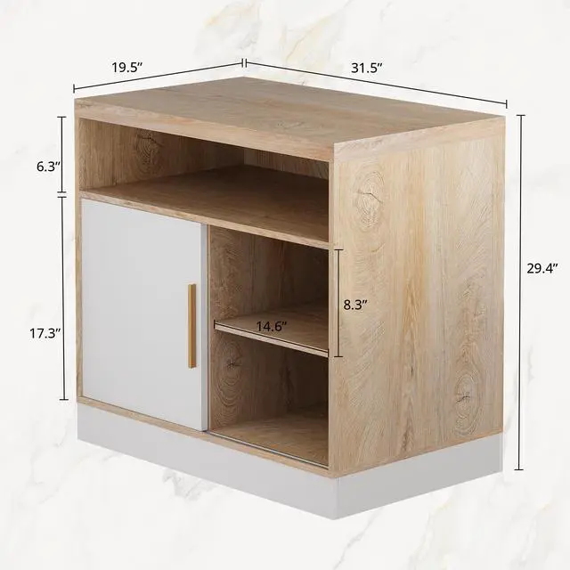 Alt view image 2 of 7 - Wood Accent Storage Cabinet with Shelves and Sliding Door | Floor Standing Storage Cabinet for Home Office, Tool, Arts, Craft, Supply, 31"W × 20"D × 29"H, Printer Stand, White Walnut