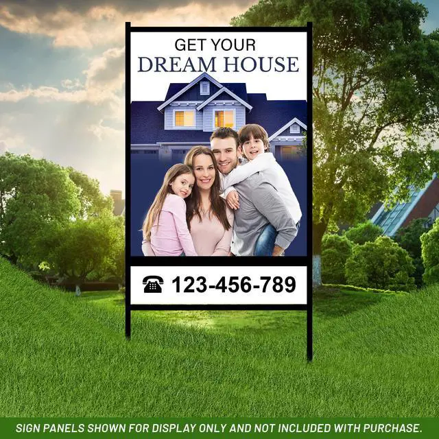 Alt view image 7 of 7 - Real Estate H-Frame Yard Signs with 1 Rider, 24 x 24 in, Black, 1 Pack | Durable, Weather-Resistant Slide-In Assembly, Holds Foam Board & Poster Board, 3/4" Angle Iron, Steel Stakes for Outdoor Use