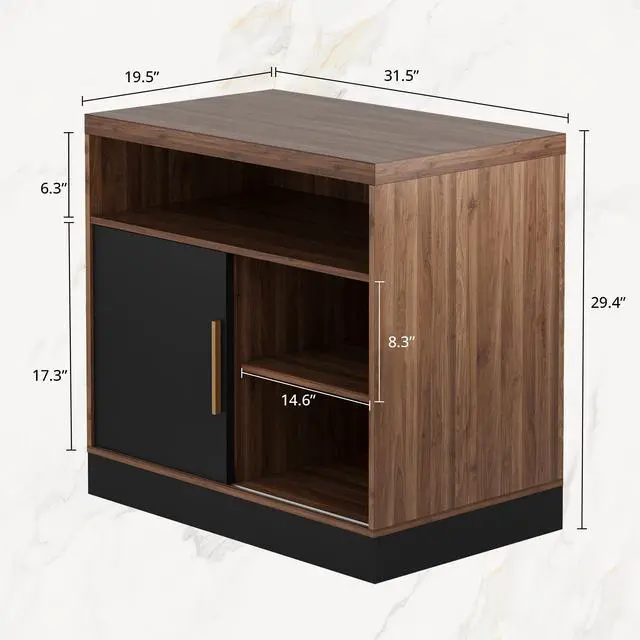 Alt view image 2 of 7 - Wood Accent Storage Cabinet with Shelves and Sliding Door | Floor Standing Storage Cabinet for Home Office, Tool, Arts, Craft, Supply, 31"W × 20"D × 29"H, Printer Stand, Black Walnut