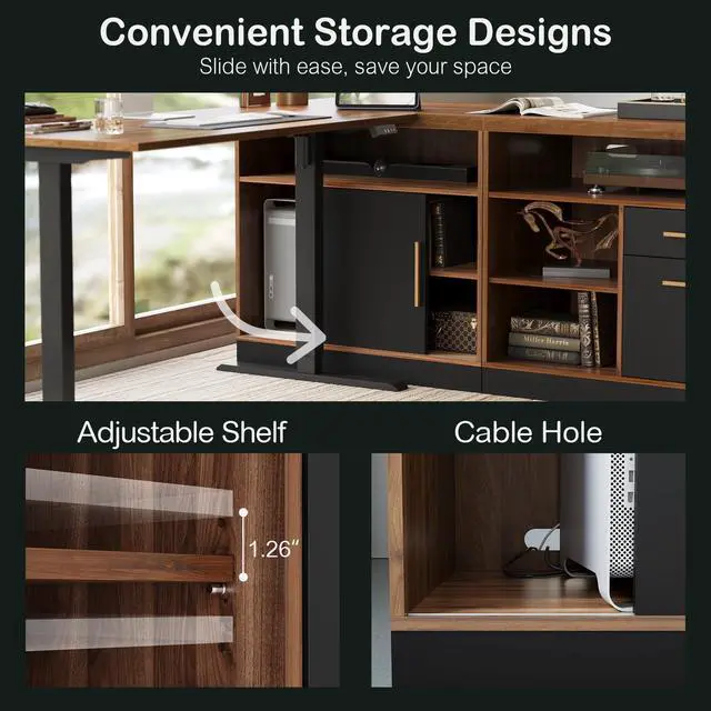 Alt view image 6 of 7 - Wood Accent Storage Cabinet with Shelves and Sliding Door | Floor Standing Storage Cabinet for Home Office, Tool, Arts, Craft, Supply, 31"W × 20"D × 29"H, Printer Stand, Black Walnut