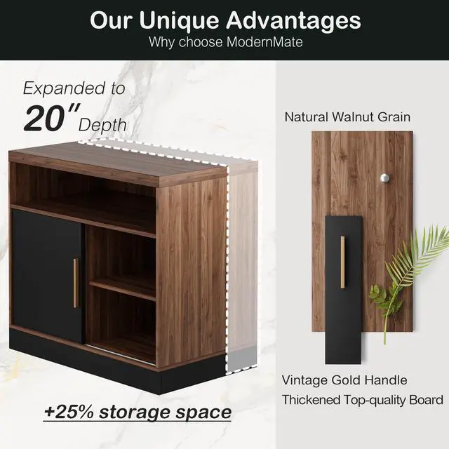 Alt view image 7 of 7 - Wood Accent Storage Cabinet with Shelves and Sliding Door | Floor Standing Storage Cabinet for Home Office, Tool, Arts, Craft, Supply, 31"W × 20"D × 29"H, Printer Stand, Black Walnut