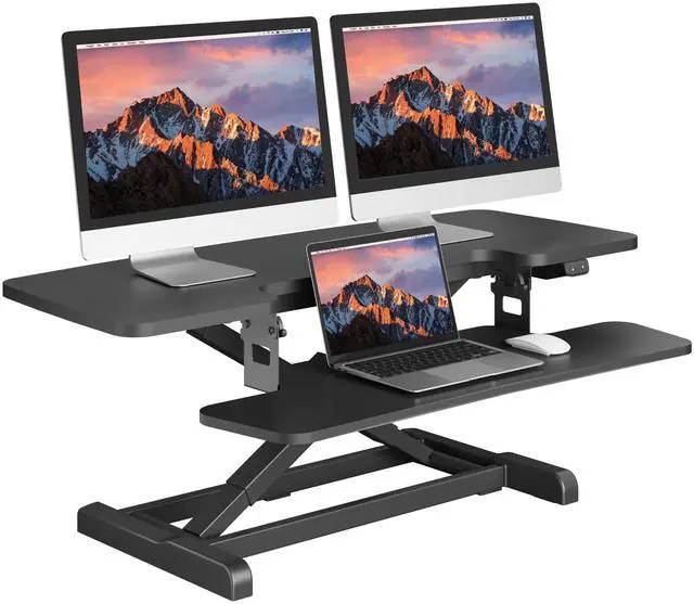 Main image of 42" Electric Standing Desk Converter, Height Adjustable Riser for Office Home,Dual Monitor and Laptop Workstation with Large Keyboard Tray, Black Color