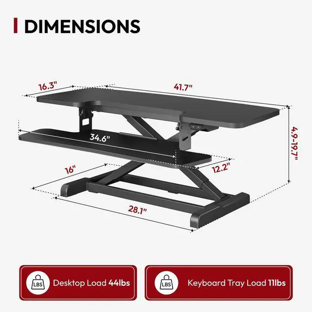 Alt view image 2 of 7 - 42" Electric Standing Desk Converter, Height Adjustable Riser for Office Home,Dual Monitor and Laptop Workstation with Large Keyboard Tray, Black Color