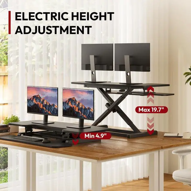 Alt view image 3 of 7 - 42" Electric Standing Desk Converter, Height Adjustable Riser for Office Home,Dual Monitor and Laptop Workstation with Large Keyboard Tray, Black Color