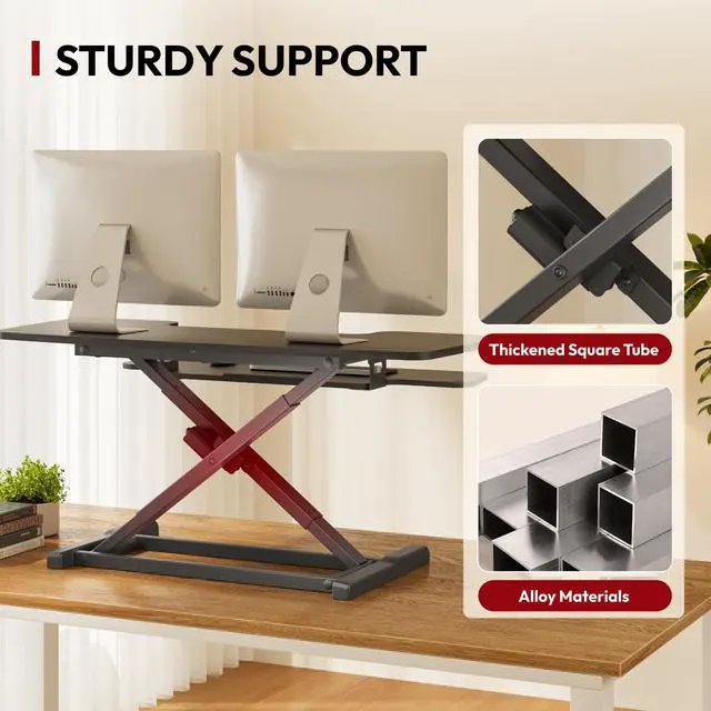 Alt view image 6 of 7 - 42" Electric Standing Desk Converter, Height Adjustable Riser for Office Home,Dual Monitor and Laptop Workstation with Large Keyboard Tray, Black Color