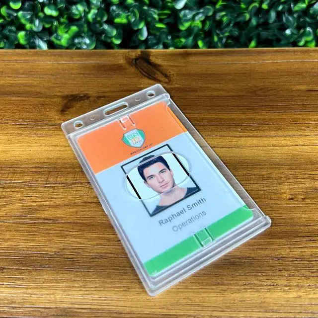 Alt view image 3 of 7 - Bulk 50 Pack - Hard Plastic Badge Holder with Thumb Notch Slide Removal - Vertical Side Load - Clear Frosted Rigid Plastic - Holds One Standard Credit Card Sized Name Badge by