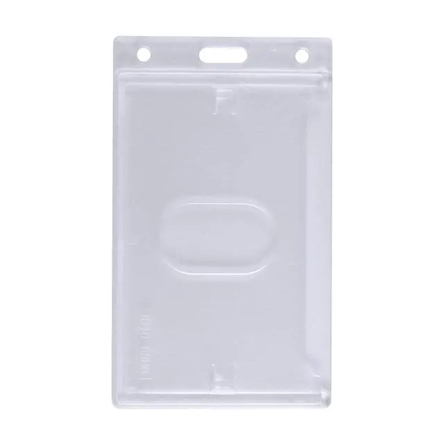 Alt view image 7 of 7 - Bulk 50 Pack - Hard Plastic Badge Holder with Thumb Notch Slide Removal - Vertical Side Load - Clear Frosted Rigid Plastic - Holds One Standard Credit Card Sized Name Badge by