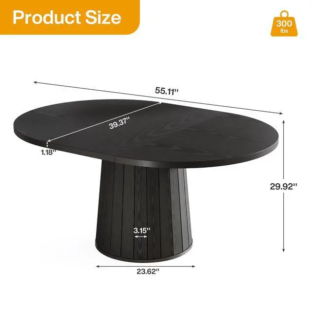 Alt view image 2 of 7 - 55.11" Oval Conference Table for 4-6 (Black) | Rustic Meeting Table, Seminar Boardroom Furniture with Wood Base for Office Conference Room
