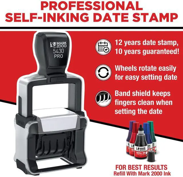 Alt view image 2 of 5 - 5430 Professional Self Inking Date Stamp with Custom Text - Up to 4 Lines of Text