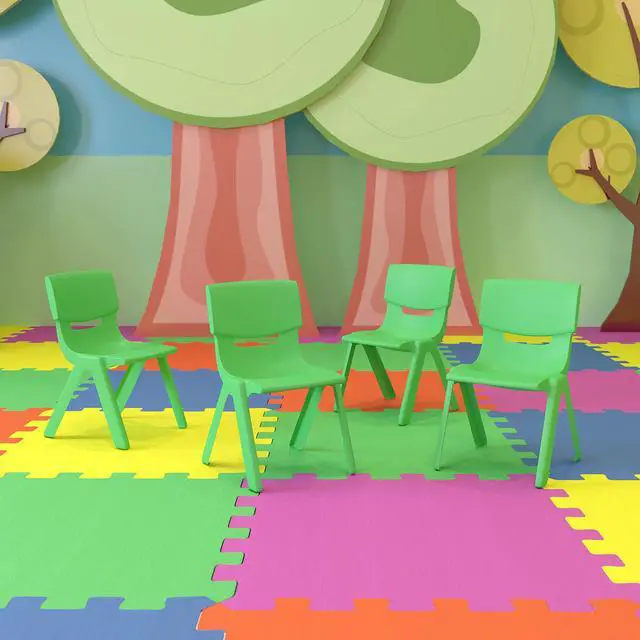 Alt view image 2 of 7 - Green Plastic Stackable School Chair, 10.5" Seat, 4-Pack | Recommended for Preschool - Kindergarten Students