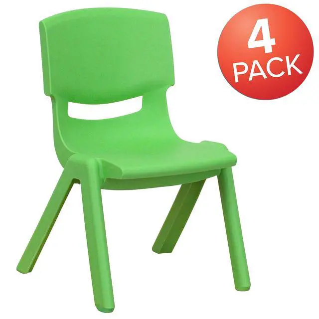 Alt view image 3 of 7 - Green Plastic Stackable School Chair, 10.5" Seat, 4-Pack | Recommended for Preschool - Kindergarten Students