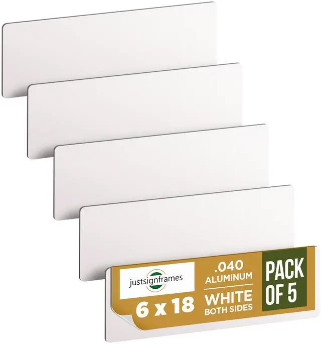 Main image of Aluminum Sheet Blanks for Custom Signs, 6 x 18 x.040 in, White, 5 Packs | Double-Sided, Weatherproof, Yard & Garage Sale Use, Sublimation Metal Plate, Vinyl & Digital Print Ready, Burr-Free Corners
