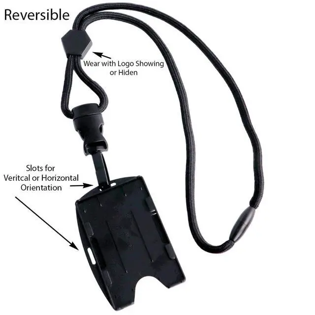 Alt view image 3 of 7 - Bulk 25 Pack - Metal Detector Friendly Lanyard w/Badge Holder - 2 Card Display - Double Sided Open Face Horizontal/Vertical - Breakaway Cord - Detachable Clip - Quick Release Buckle by