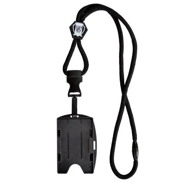 Alt view image 6 of 7 - Bulk 25 Pack - Metal Detector Friendly Lanyard w/Badge Holder - 2 Card Display - Double Sided Open Face Horizontal/Vertical - Breakaway Cord - Detachable Clip - Quick Release Buckle by