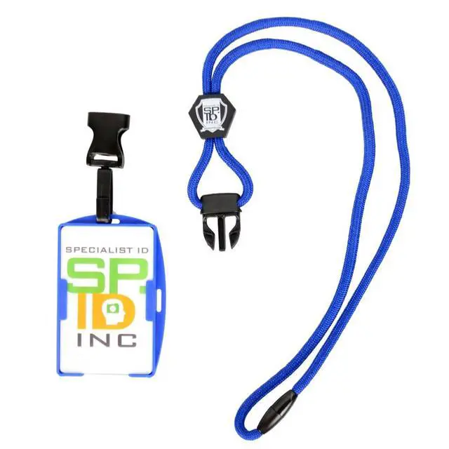 Alt view image 5 of 5 - Bulk 25 Pack - Metal Detector Friendly Lanyard w/Badge Holder - 2 Card Display - Double Sided Open Face Horizontal/Vertical - Breakaway Cord - Detachable Clip - Quick Release Buckle by