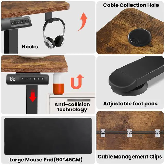 Alt view image 7 of 7 - 63x55 Inch L Shaped Standing Desk with Outlets, Electric Adjustable Height Stand Up Desk, Corner sit Stand Desk with Mouse Pad, Hook, Home Office Writing Gaming Computer Workstation,Brown