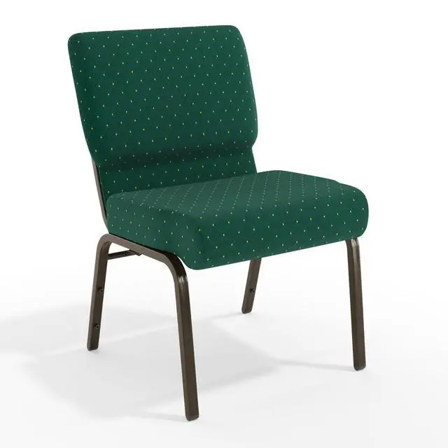 Alt view image 3 of 7 - Hunter Green Patterned Fabric 21" W Stacking Church Chair | Gold Vein Frame, Fabric Upholstery