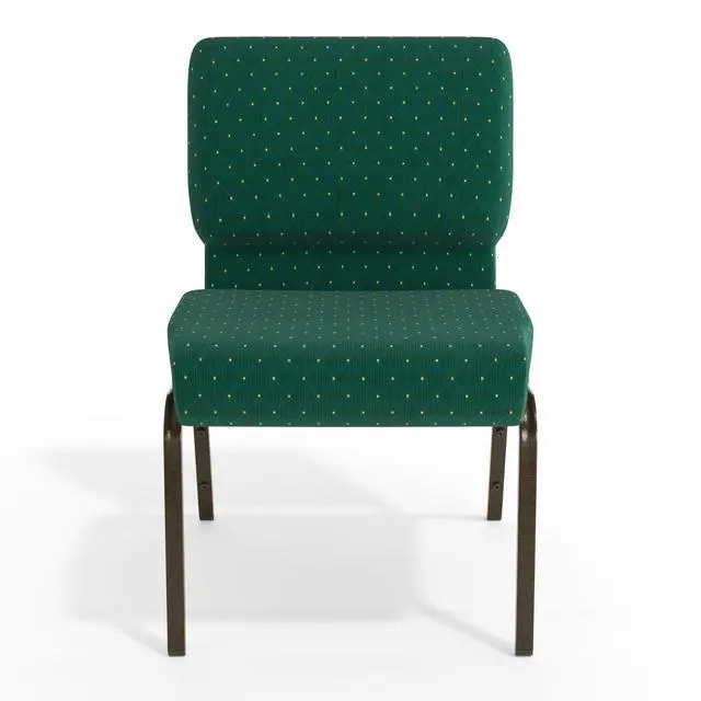 Alt view image 6 of 7 - Hunter Green Patterned Fabric 21" W Stacking Church Chair | Gold Vein Frame, Fabric Upholstery