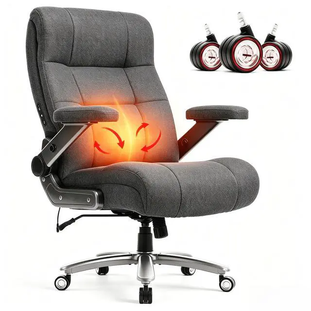 Main image of Big and Tall Office Chair with Massage Heat for Heavy Duty People | 7.09'' Extra Wide Seat,Flip Arms, Ergonomic with Thick Spring Cushion