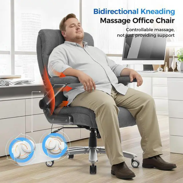 Alt view image 2 of 4 - Big and Tall Office Chair with Massage Heat for Heavy Duty People | 7.09'' Extra Wide Seat,Flip Arms, Ergonomic with Thick Spring Cushion