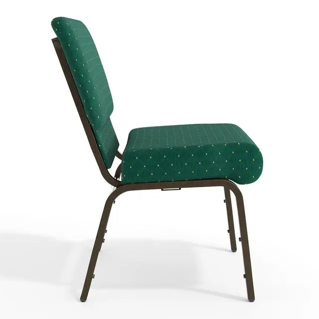 Alt view image 7 of 7 - Hunter Green Patterned Fabric 21" W Stacking Church Chair | Gold Vein Frame, Fabric Upholstery