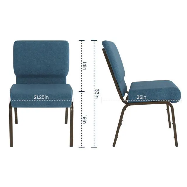 Alt view image 2 of 7 - Blue Fabric 21" W Stacking Church Chair | Gold Vein Frame, Fabric Upholstery