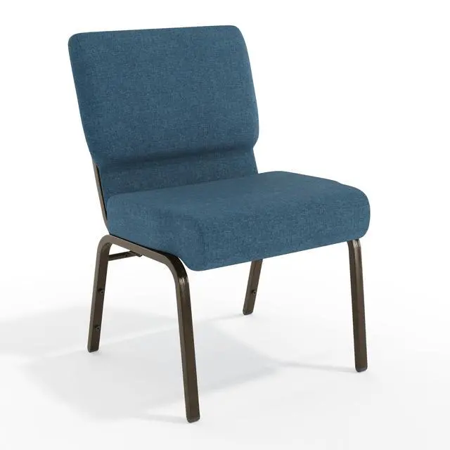 Alt view image 3 of 7 - Blue Fabric 21" W Stacking Church Chair | Gold Vein Frame, Fabric Upholstery