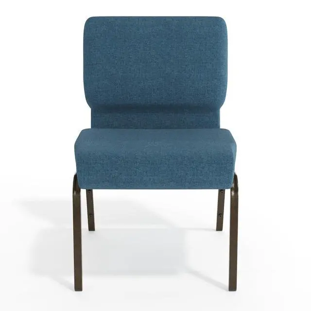 Alt view image 6 of 7 - Blue Fabric 21" W Stacking Church Chair | Gold Vein Frame, Fabric Upholstery