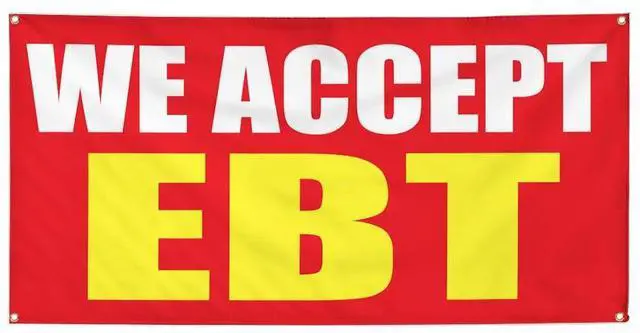 Main image of Vinyl Banner We Accept Ebt Promotion Business B 10 Grommets 60x144Inches | Multiple Sizes Outdoor Weatherproof Industrial Yard Signs Red We Accept Ebt Banner