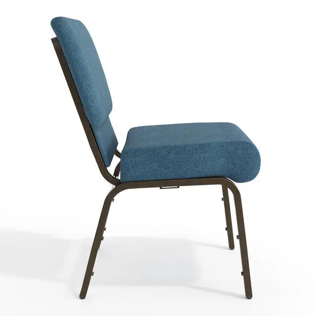 Alt view image 7 of 7 - Blue Fabric 21" W Stacking Church Chair | Gold Vein Frame, Fabric Upholstery