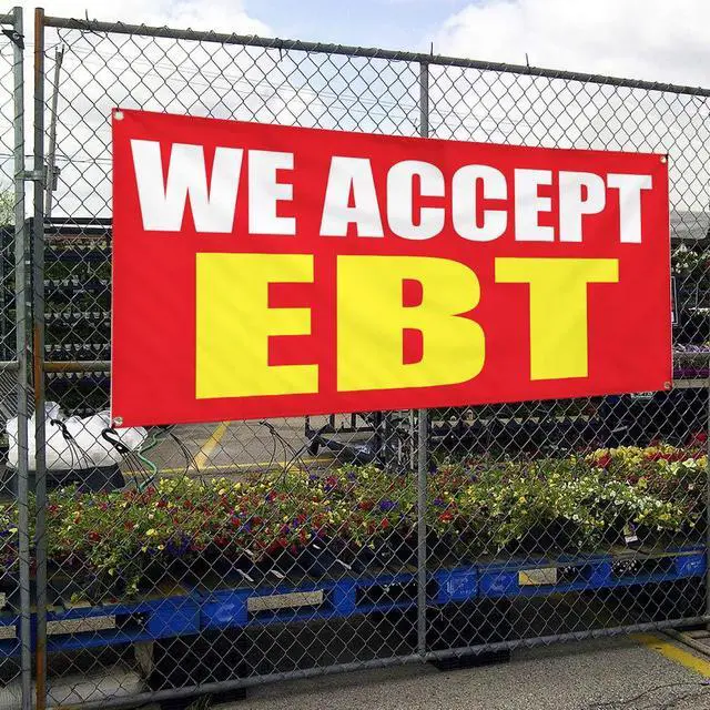 Alt view image 4 of 6 - Vinyl Banner We Accept Ebt Promotion Business B 10 Grommets 60x144Inches | Multiple Sizes Outdoor Weatherproof Industrial Yard Signs Red We Accept Ebt Banner