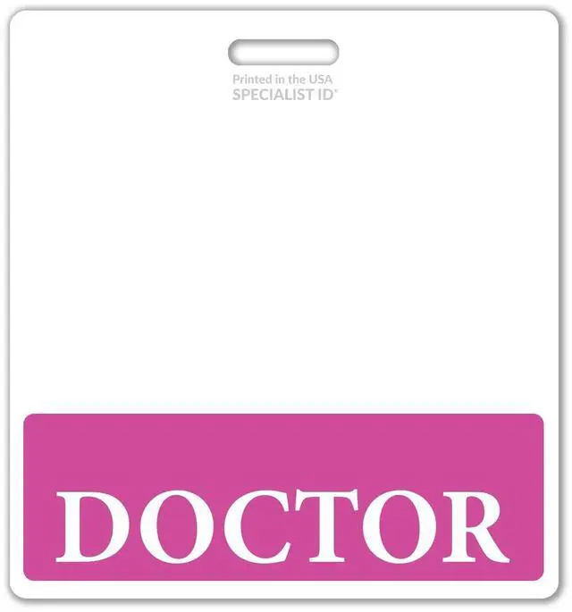 Main image of 5 Pack - Oversized Doctor Badge Buddy Horizontal - XL Badge Buddies Role I'd Backer Card for Doctors - 3 3/8 X 4 1/8 - Wear with ID Badge Holder - USA Printed by (Hot Pink)