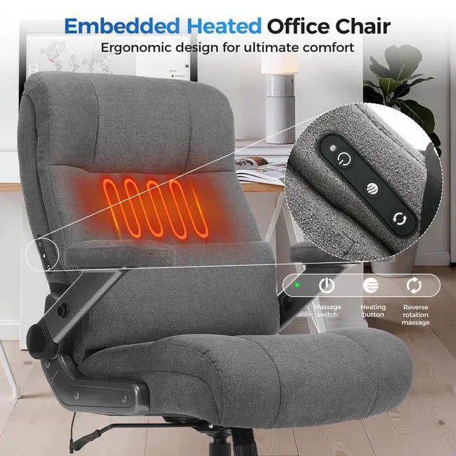 Alt view image 4 of 4 - Big and Tall Office Chair with Massage Heat for Heavy Duty People | 7.09'' Extra Wide Seat,Flip Arms, Ergonomic with Thick Spring Cushion