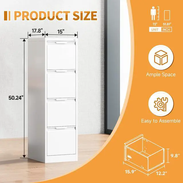 Alt view image 2 of 6 - 4-Drawer Metal File Cabinet with Lock,Steel Printer Stand with Storage for Home Office,Vertical Filing Cabinet for Legal/Letter/A4 Files,Assembly Required