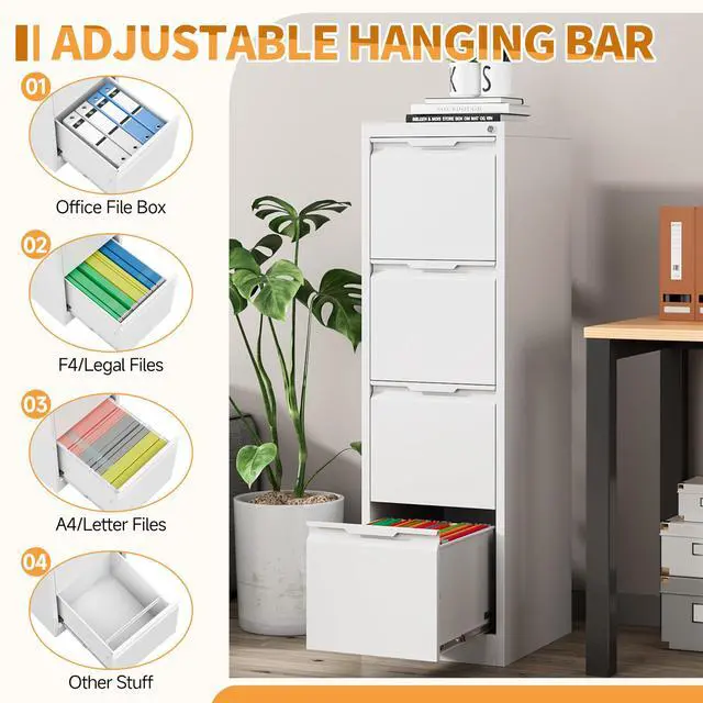 Alt view image 3 of 6 - 4-Drawer Metal File Cabinet with Lock,Steel Printer Stand with Storage for Home Office,Vertical Filing Cabinet for Legal/Letter/A4 Files,Assembly Required