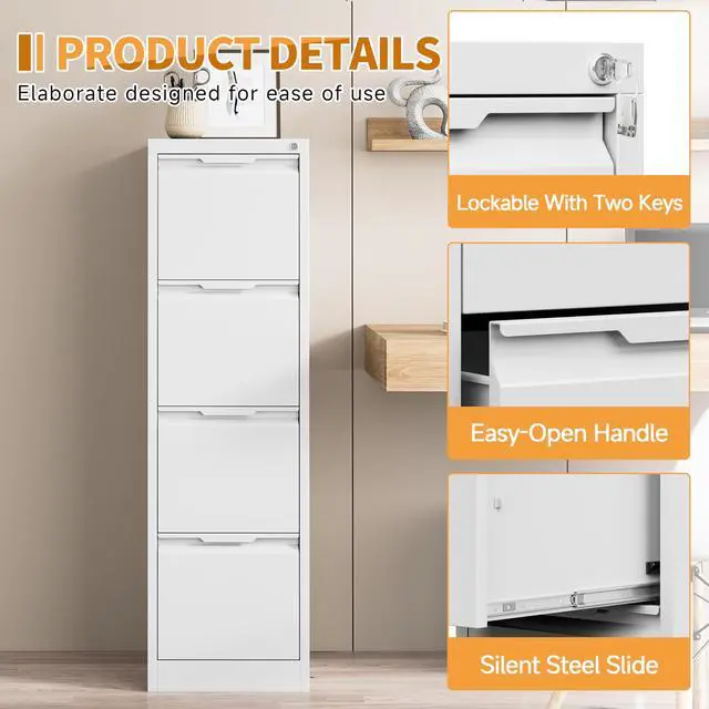 Alt view image 4 of 6 - 4-Drawer Metal File Cabinet with Lock,Steel Printer Stand with Storage for Home Office,Vertical Filing Cabinet for Legal/Letter/A4 Files,Assembly Required