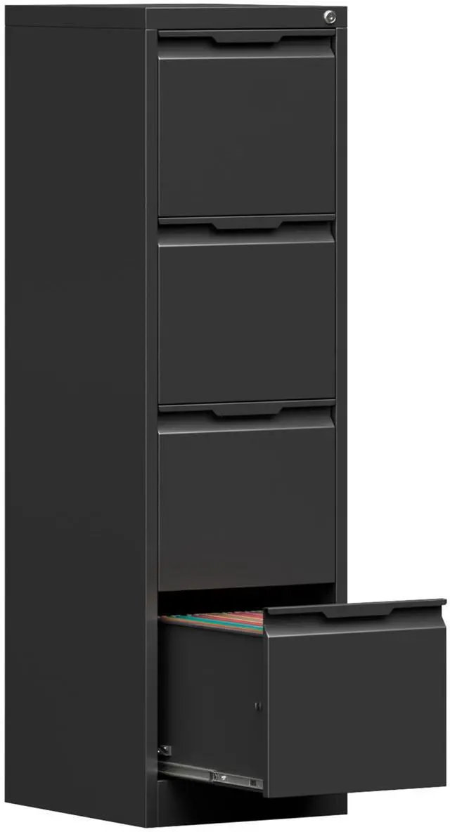 Main image of 4-Drawer Metal File Cabinet with Lock,Steel Printer Stand with Storage for Home Office,Vertical Filing Cabinet for Legal/Letter/A4 Files,Assembly Required(15''W-4 Drawers,Black)
